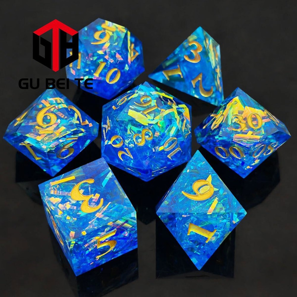 Blue Resin Dice Set Polyhedral Dice Poly RPG DnD Dungeons Dragons D&D Pathfinder