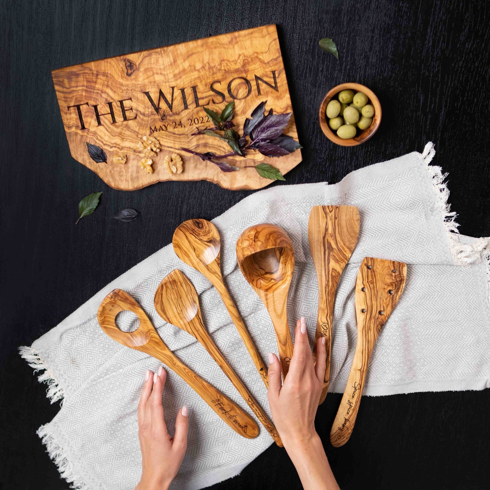 Olive Wood Utensils Set 6-Piece Wooden Kitchen Utensil Set