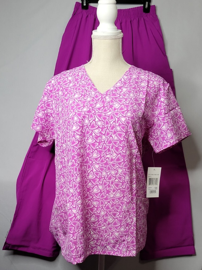 Samantha Mara 4 Way Stretch Purple Hearts Scrub Set Style: C-6800-C1 FreeShippin
