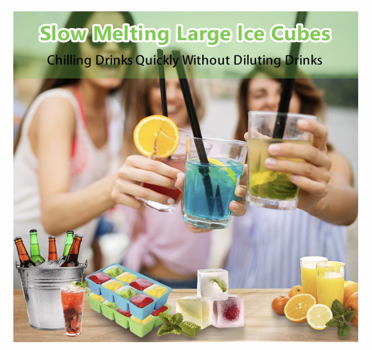 Large Ice Cube Molds 2 Pack, Silicone Ice Cube Tray for Freezer Whiskey