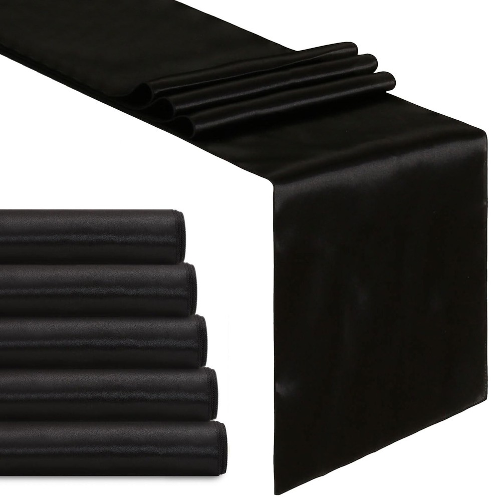 Black Table Runner Satin Table Runners Halloween Tabletop Silk Smooth Fabric ...