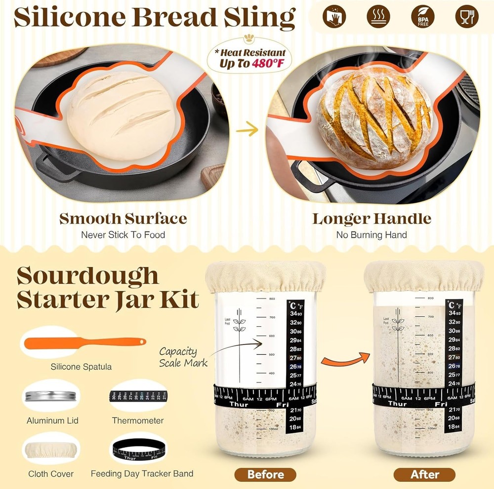 Sourdough Starter Kit with Proofing Baskets Bread Making Supplies Baking Tools