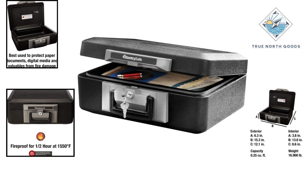 Compact Fireproof Lock Box with Carry Handle - Secure Documents & Jewelry Safely