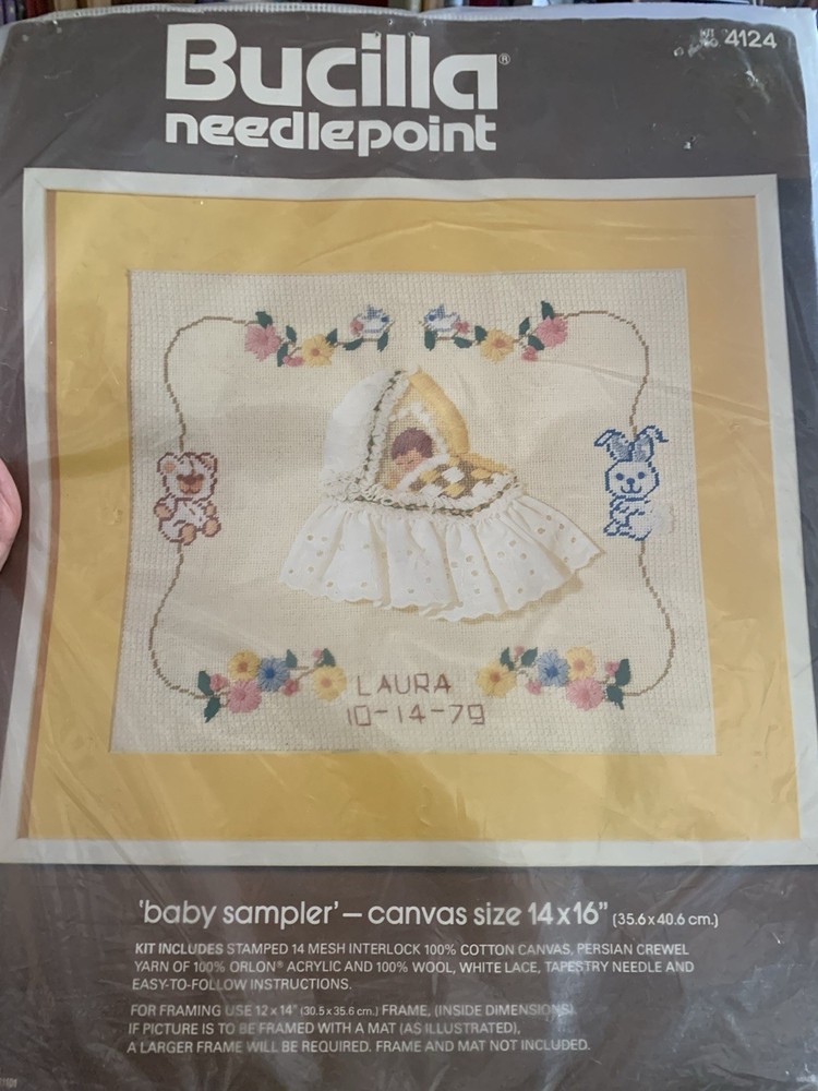 Bucilla Baby Sampler Needlepoint Kit  #4124 Open
