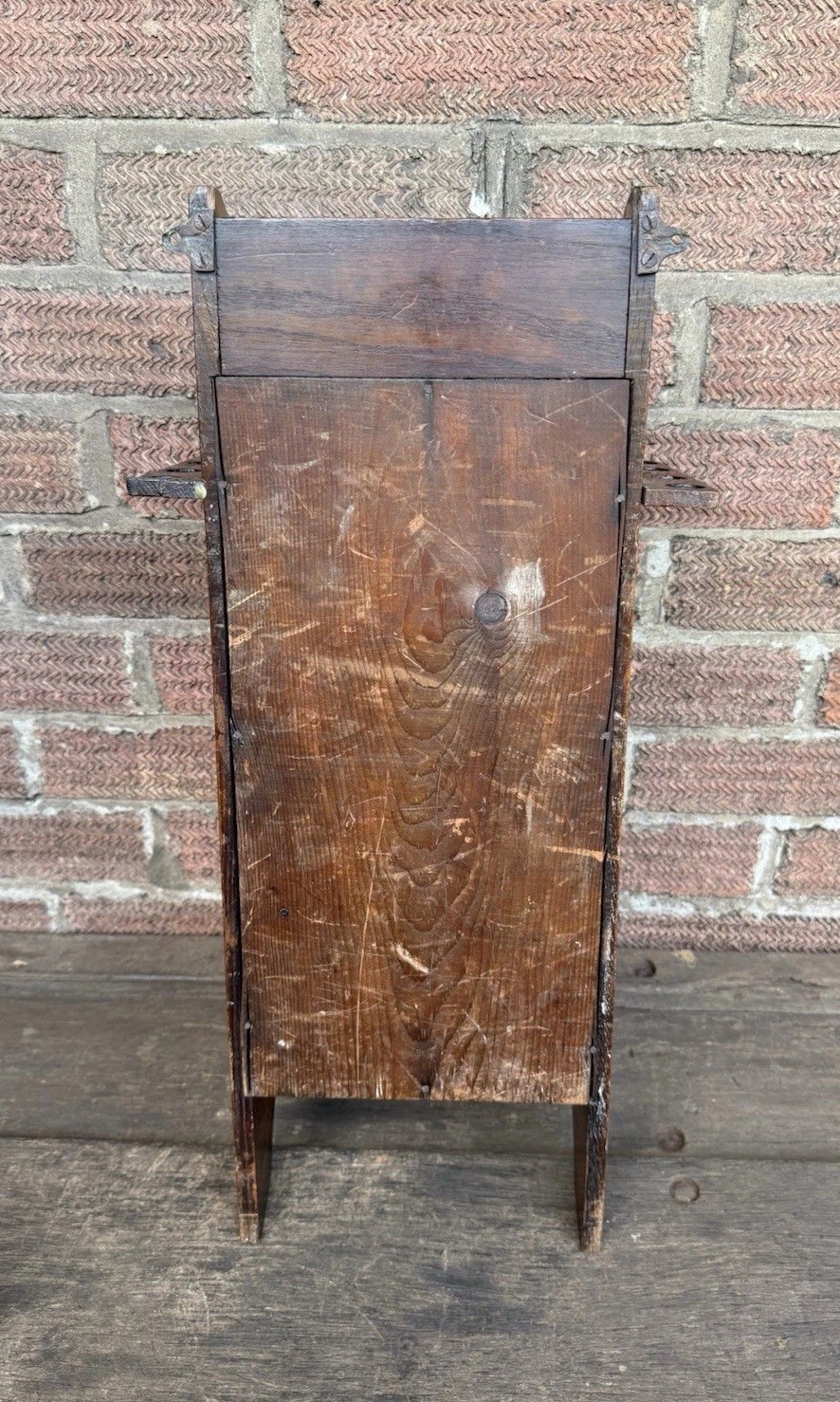 Antique Edwardian Oak Wall Hanging Smokers Cabinet & Original Glass Match Holder