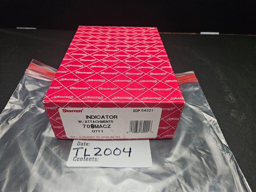 STARRETT #708MACZ DIAL TEST INDICATOR W/ATTACHMENTS, DOVE TAIL MOUNT, YELLOW