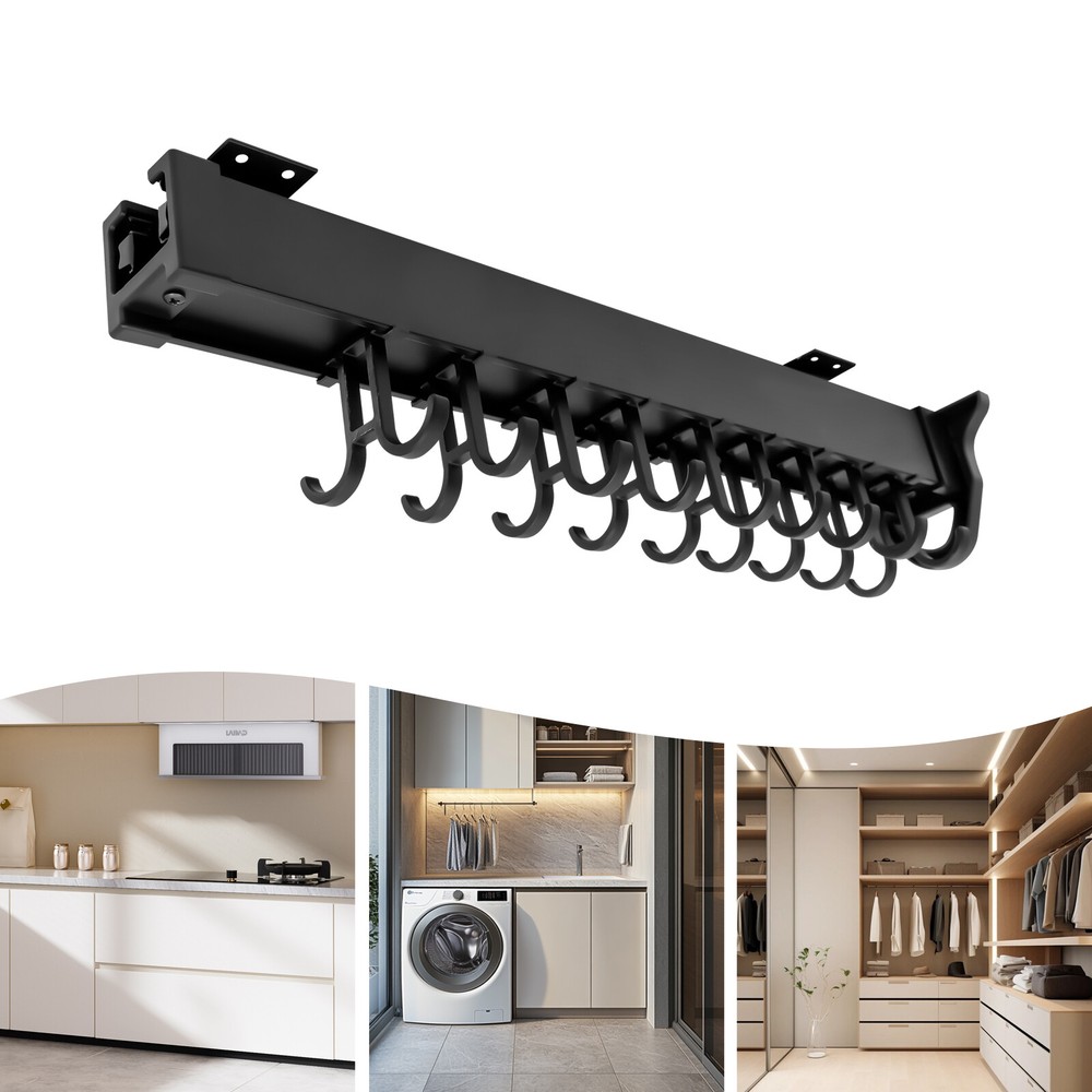 Pull-out Storage Rack Multifunctional Kitchen Organizer Hanging Pot Rack Black