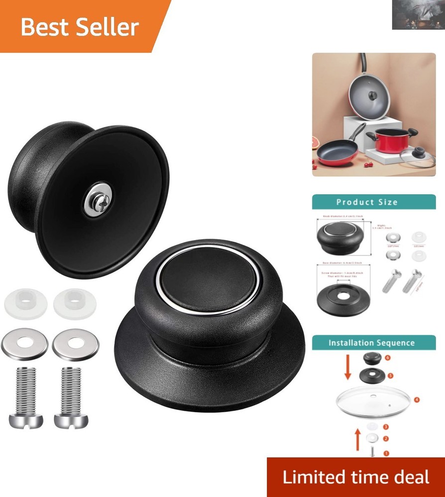 2 Pcs Universal Pot Lid Replacement Knobs - Durable Black Kitchen Handles
