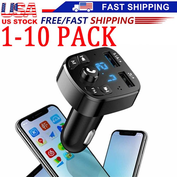 Bluetooth 5.0 Car Wireless FM Transmitter Adapter 2USB PD Charger Hands-Free lot