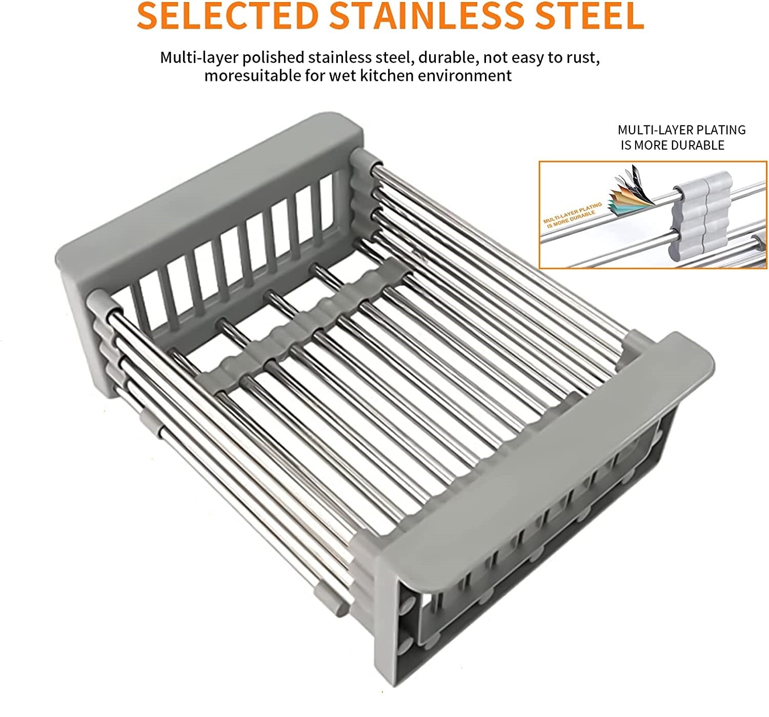 Adjustable Stainless Steel Kitchen Dish Drying Sink Rack Drain Strainer Basket♪