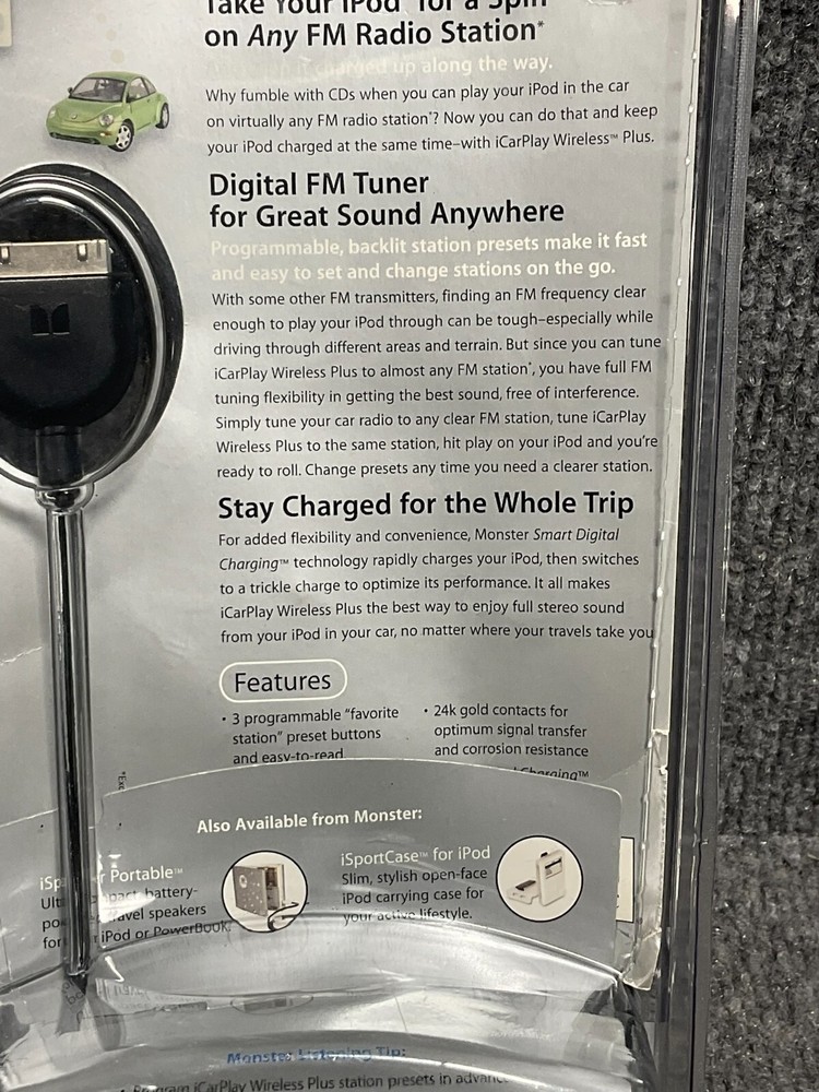 Monster iCarPlay Wireless 😊 FM Transmitter/Charger for iPod