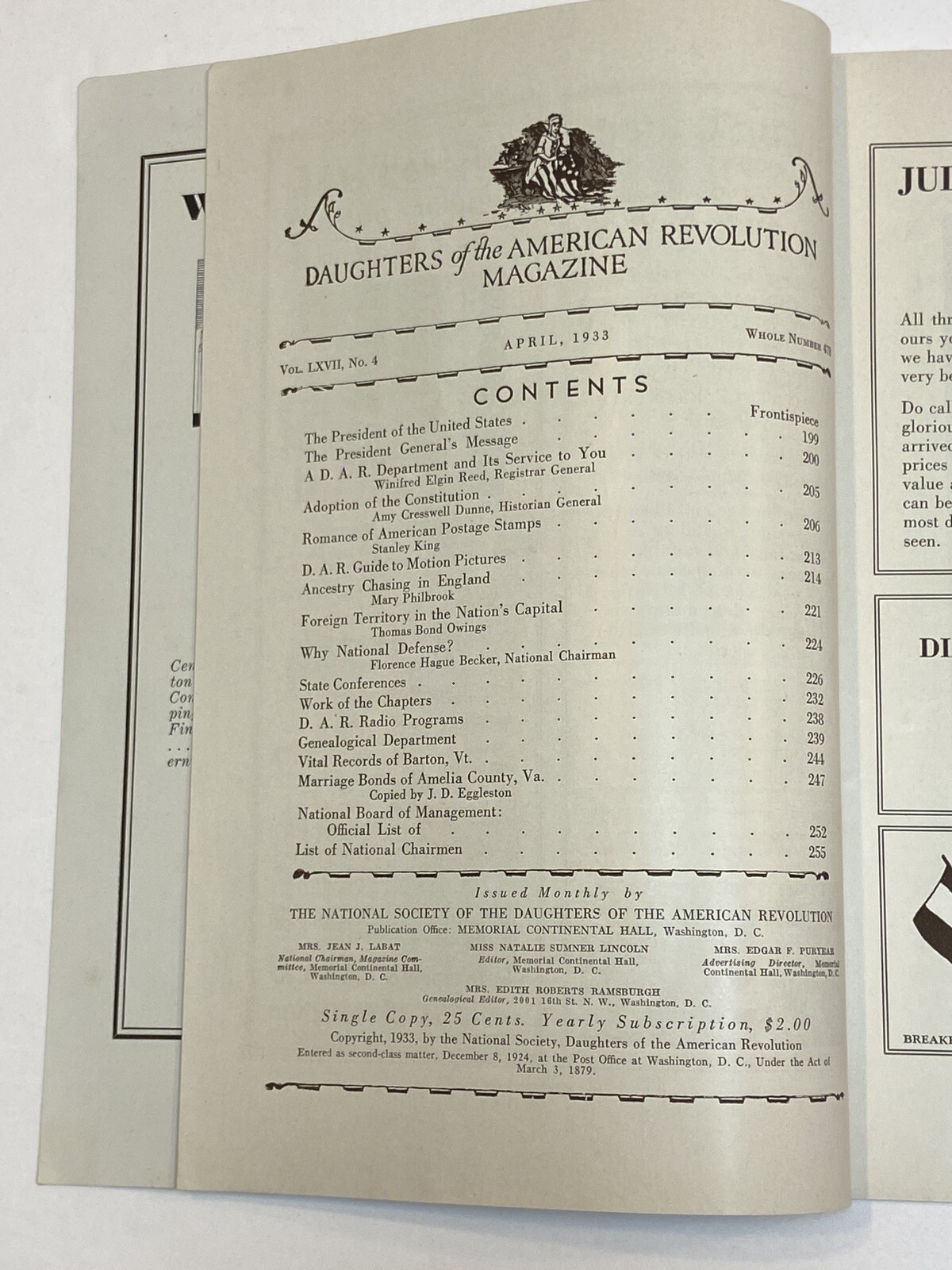 DAR Daughters of the American Revolution Magazine Apr 1933 Postage Stamp England