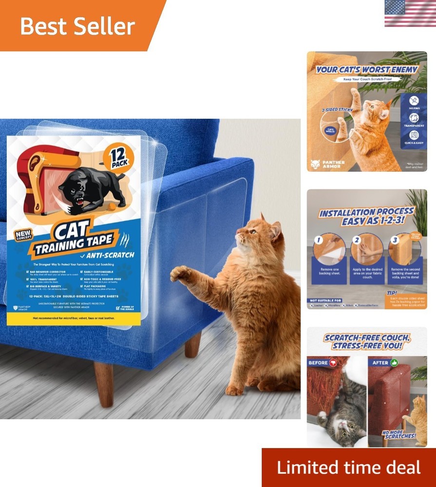 Double-Sided Sticky Tape for Cat Scratch Prevention - 12 Sheets Clear