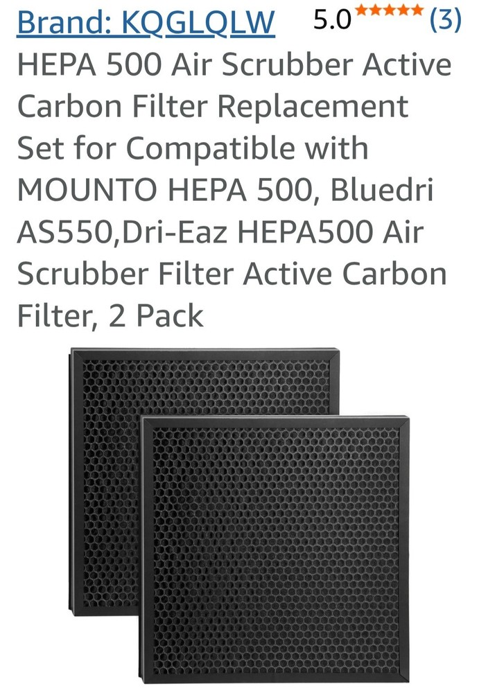 HEPA 500 Air Scrubber Active Carbon Filter Replacement Set for Compatible (2 Pk)
