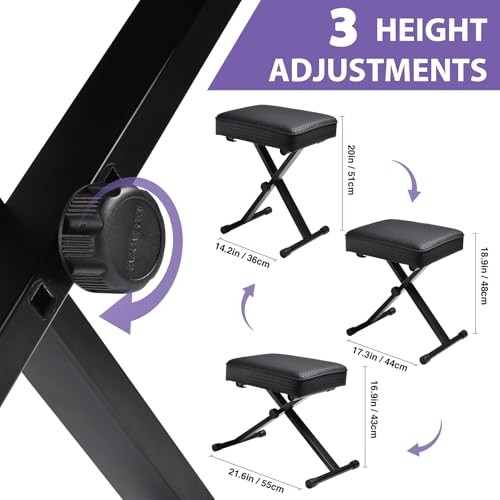 Adjustable Piano Bench Keyboard Stool - Extra Comfortable Piano Bench Black