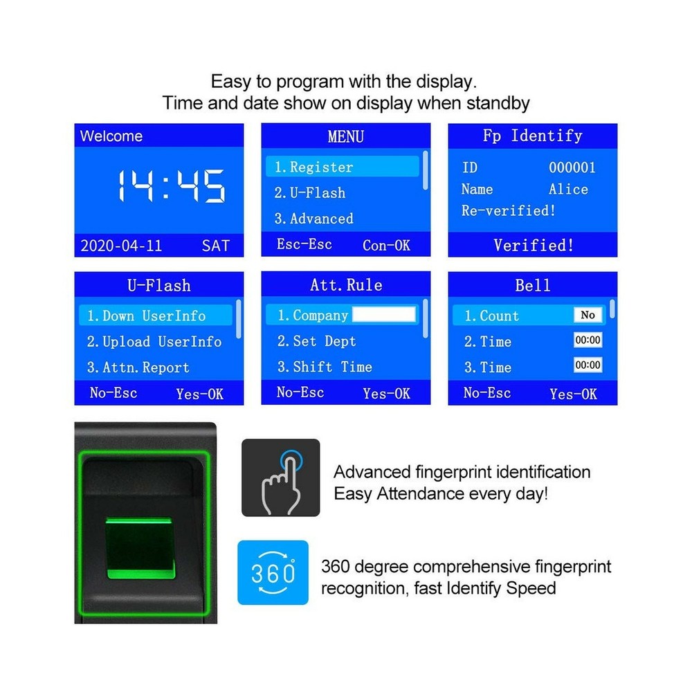LIBO Intelligent Biometric Fingerprint Time Attendance Machine Time Clock Rec...