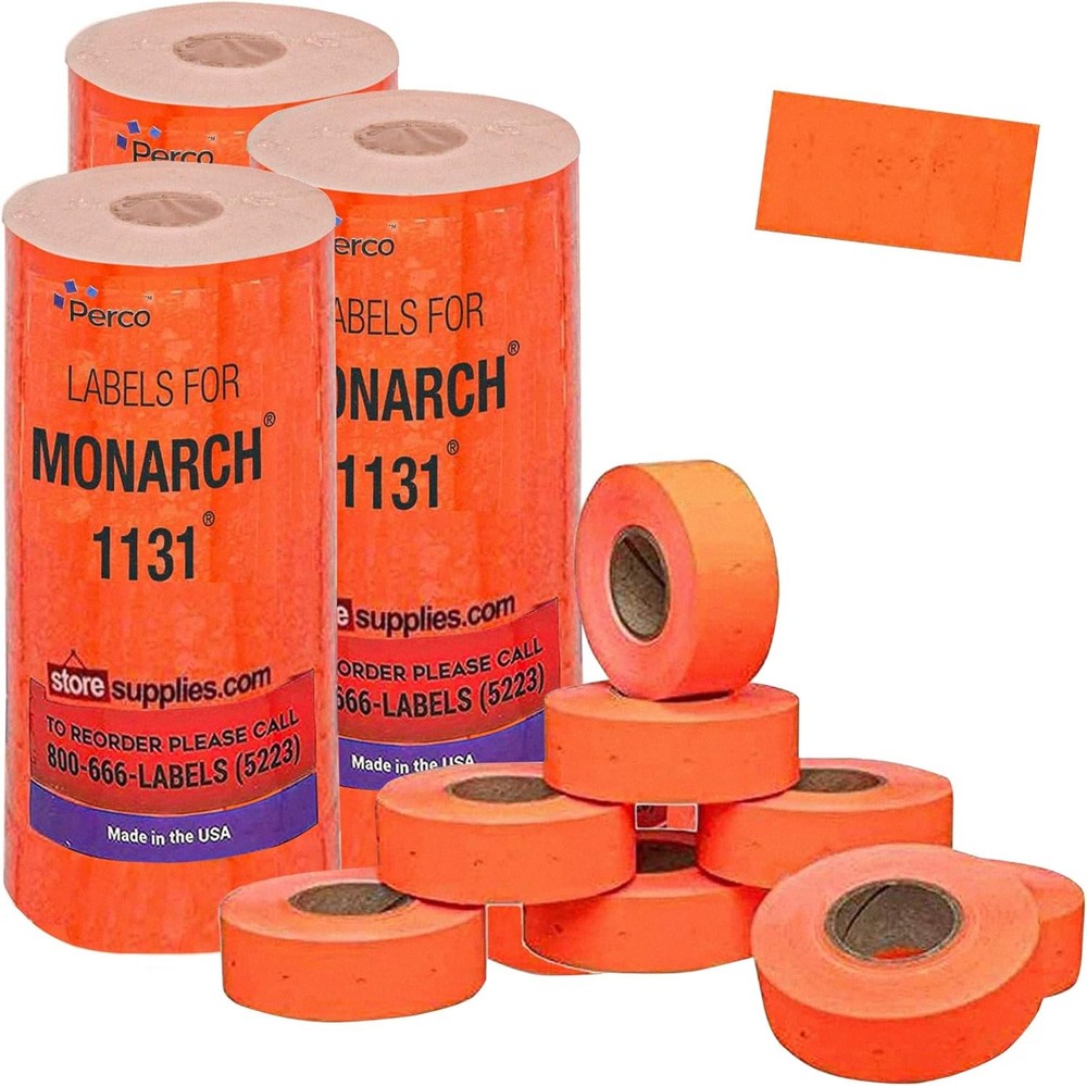 Perco Fluorescent Red Pricing Labels for Monarch 3 Sleeves,