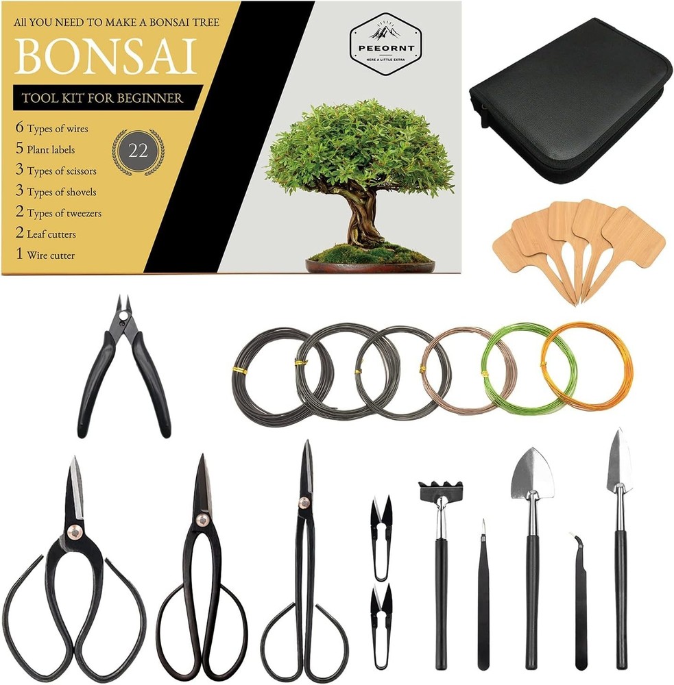 Bonsai Tree Tools Kit 22 PCs Set High Carbon Steel Trimming Include Pruning