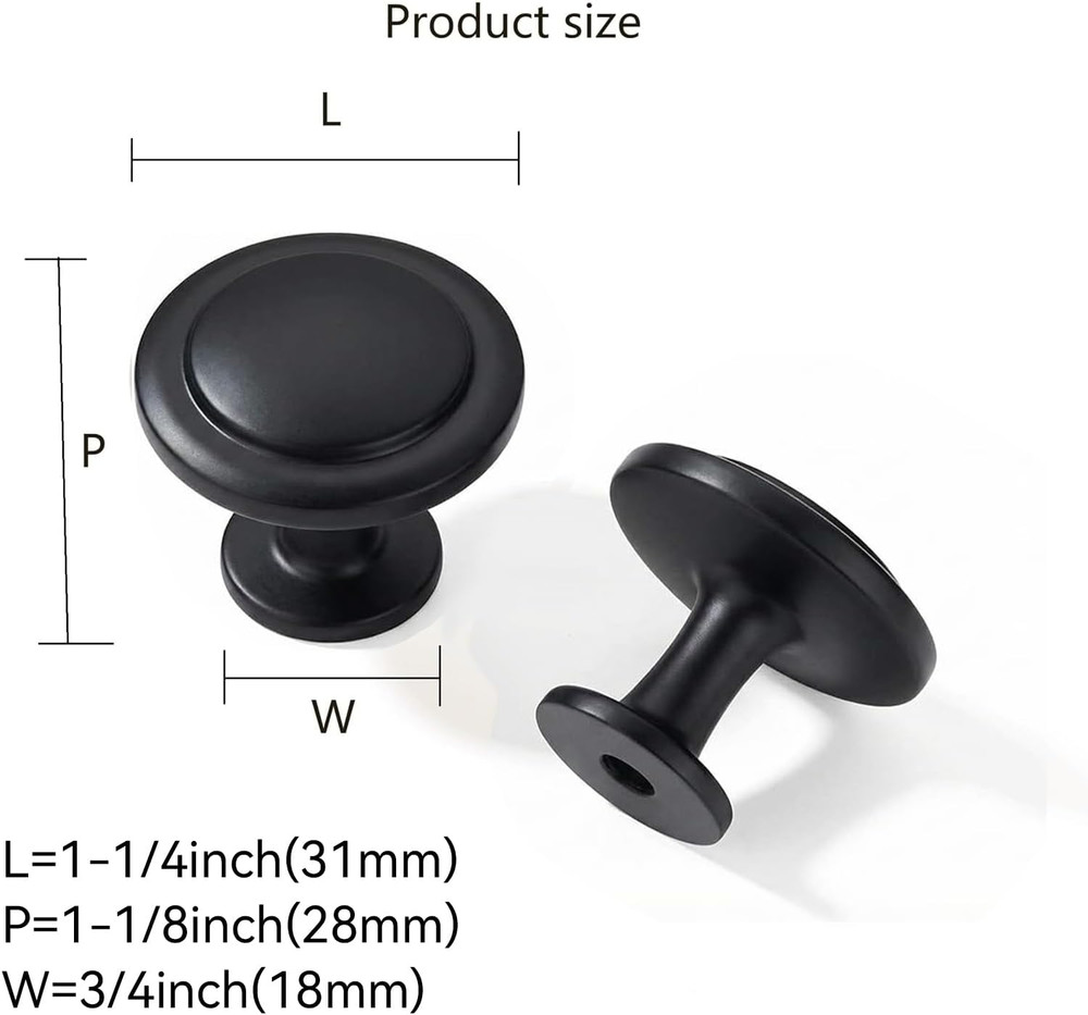 30 Pack 1-1/4 Inch(32Mm) Black Cabinet Knobs Dresser Knobs round Matte Black Dra