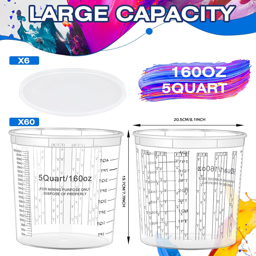 60 Clear 5 Quart Disposable Paint Mixing Cups for Resin & Epoxy Projects