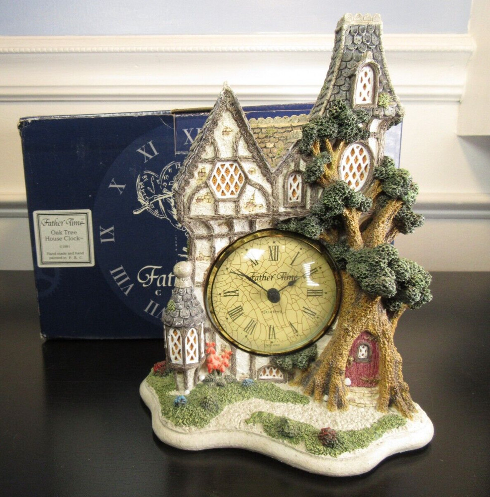 Father Time Oak Tree House Clock 1991 in Original Box