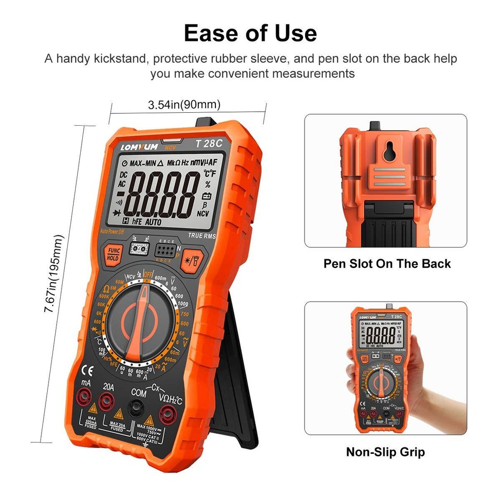 Digital Multimeter 6000 Counts Trms Autoranging Portable Multimeter With Ac Dc V