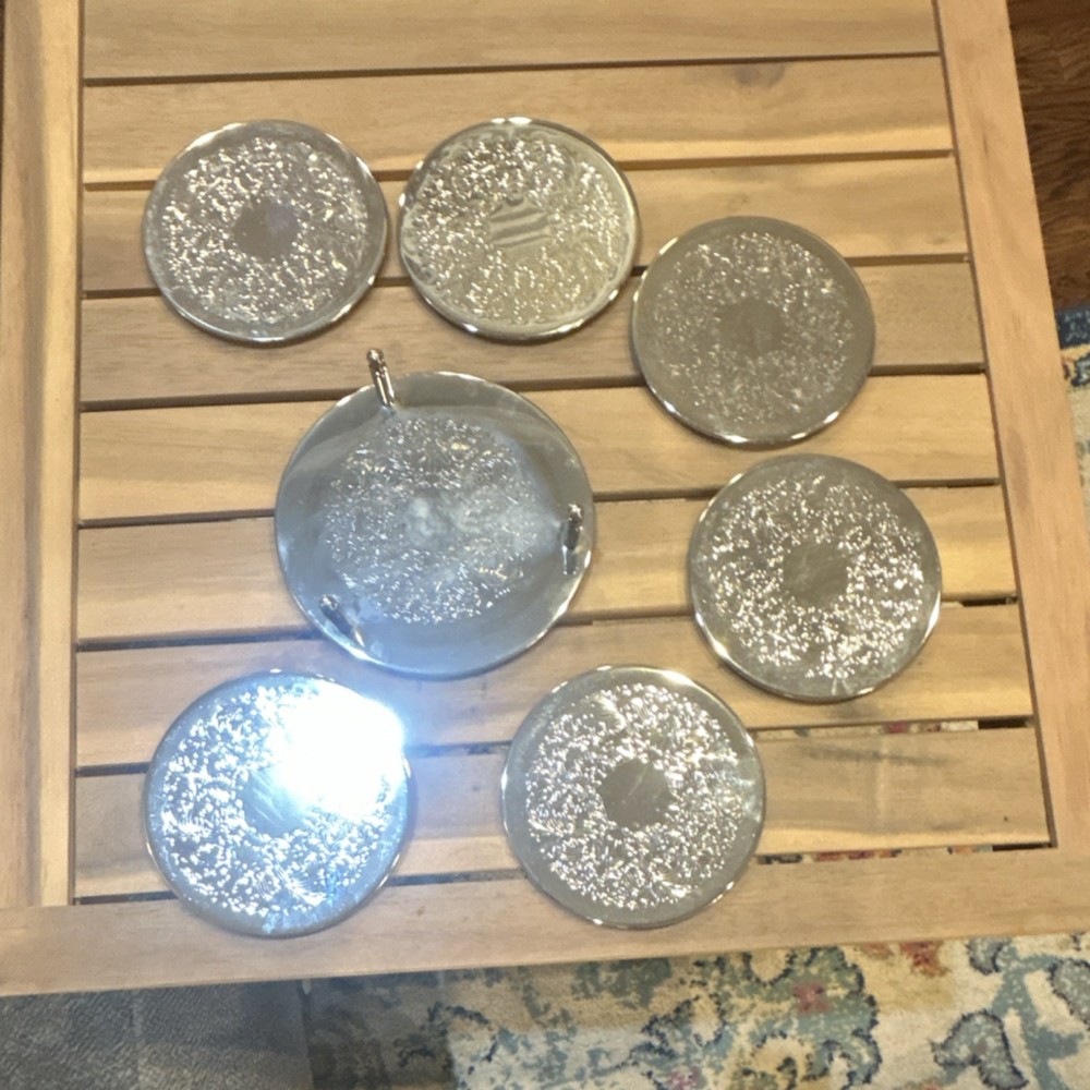 Centurion Collection Silver Plated Embossed Coaster Set 6 With Holder