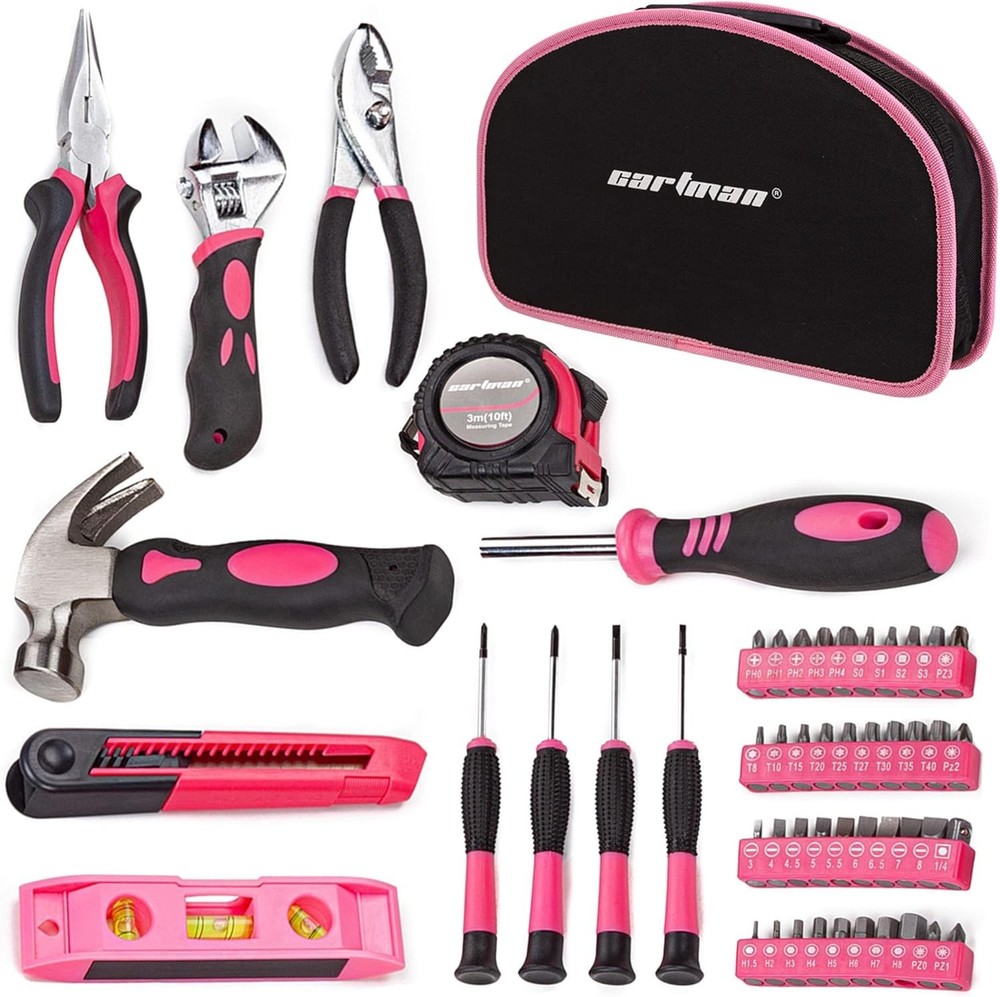 Ultimate 52-Piece Hand Tool Set in Pink - Transportable and Multi-Functional