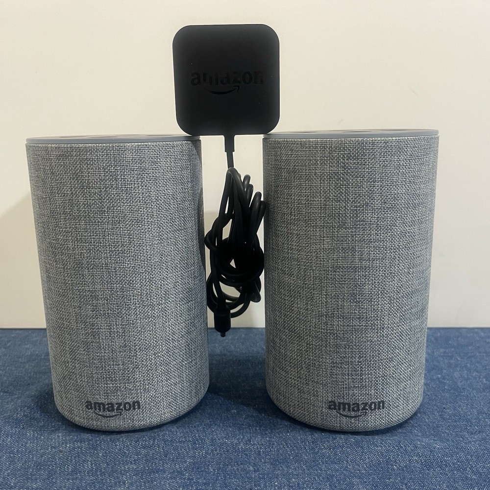 Pair Amazon Echo 2nd Generation Bluetooth Smart Speaker w 1 Charger Works Great