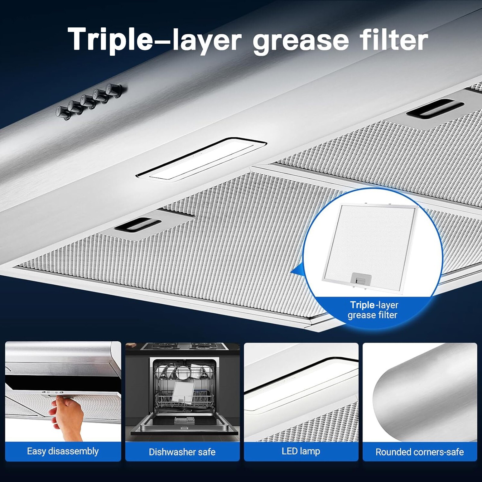 30 inch Under Cabinet Range Hood Ducted/Ductless Stainless Steel 3-Speed Vent