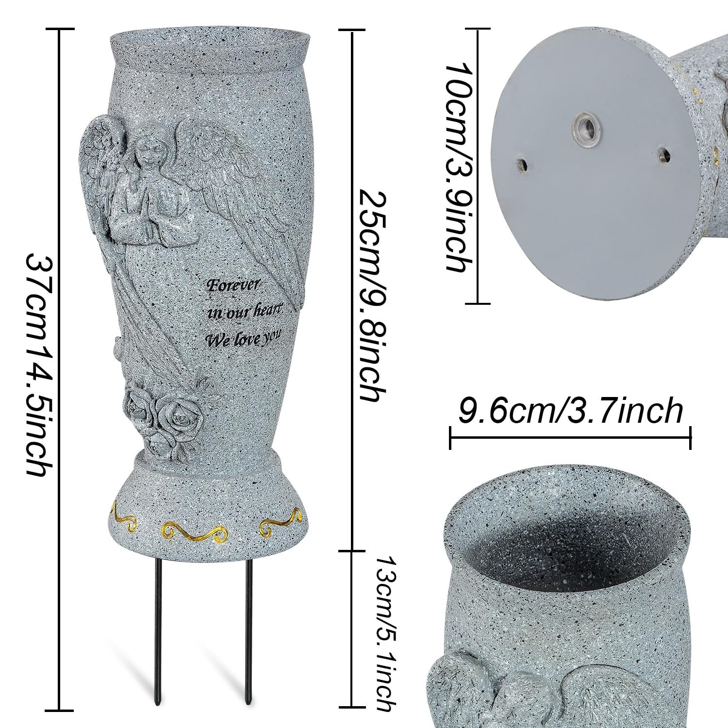 Cemetery Vase Memorial Grave Vase with Ground Spikes Angel Vases for Fresh/