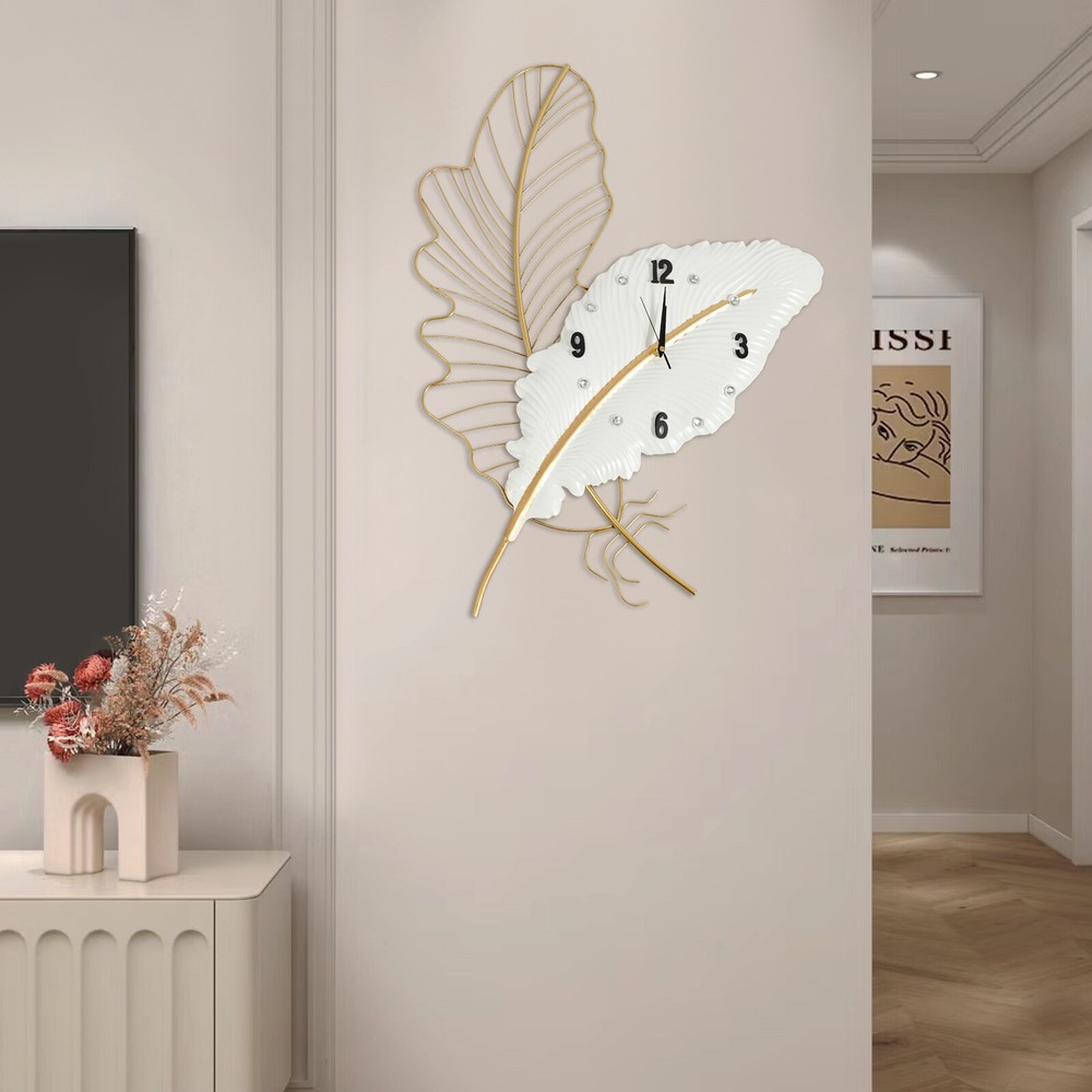 Large Wall Clock, Feather-shaped Wall Clock, Decorative Wall Clock for Home