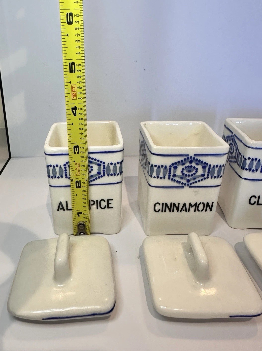 4 Blue and white Czechoslovakian spice canisters vintage