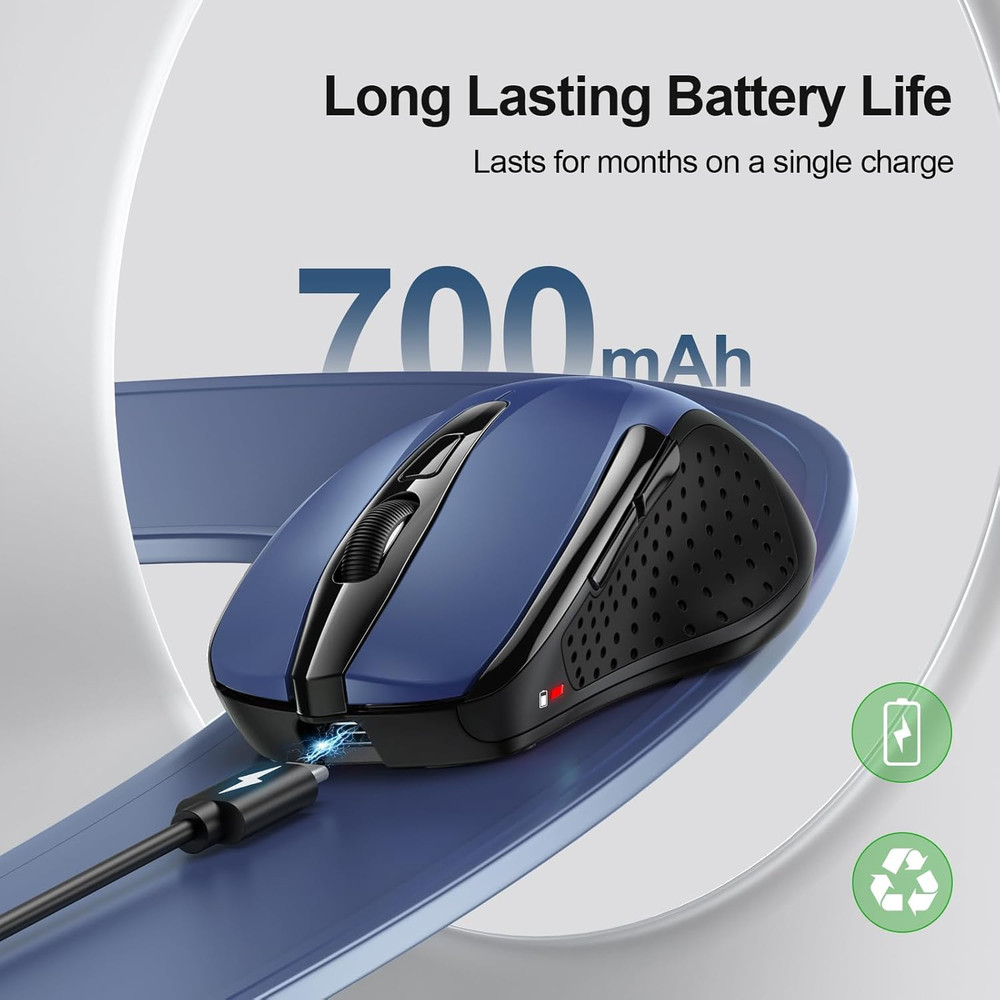Rechargeable Wireless Mouse, 2.4G Silent Quiet Click, 6 Adjustable 4800 DPI, Cor