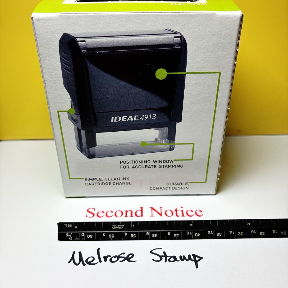 Second Notice Rubber Stamp Red Ink Self Inking Ideal 4913