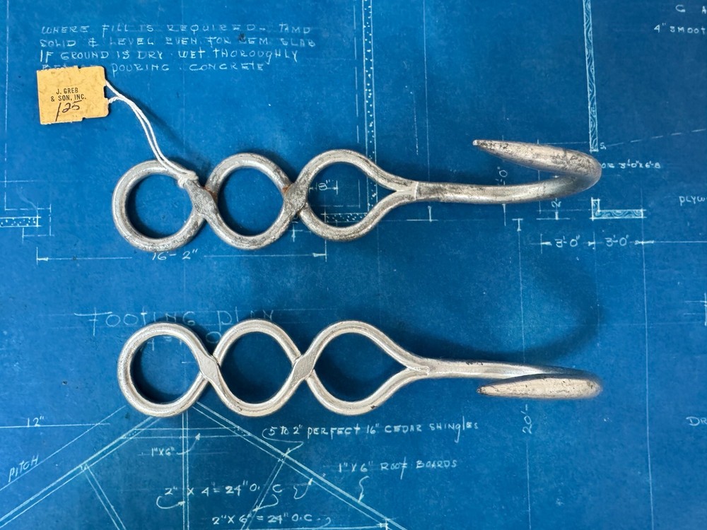 2 VINTAGE FRENCH MEAT HOOK HOOKS