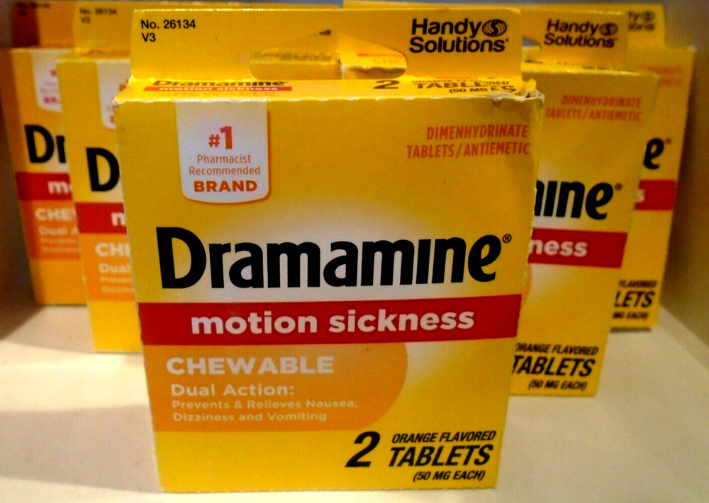 Dramamine Chewable Motion Sickness Relief Orange Flavor 2 Count 5-PACK