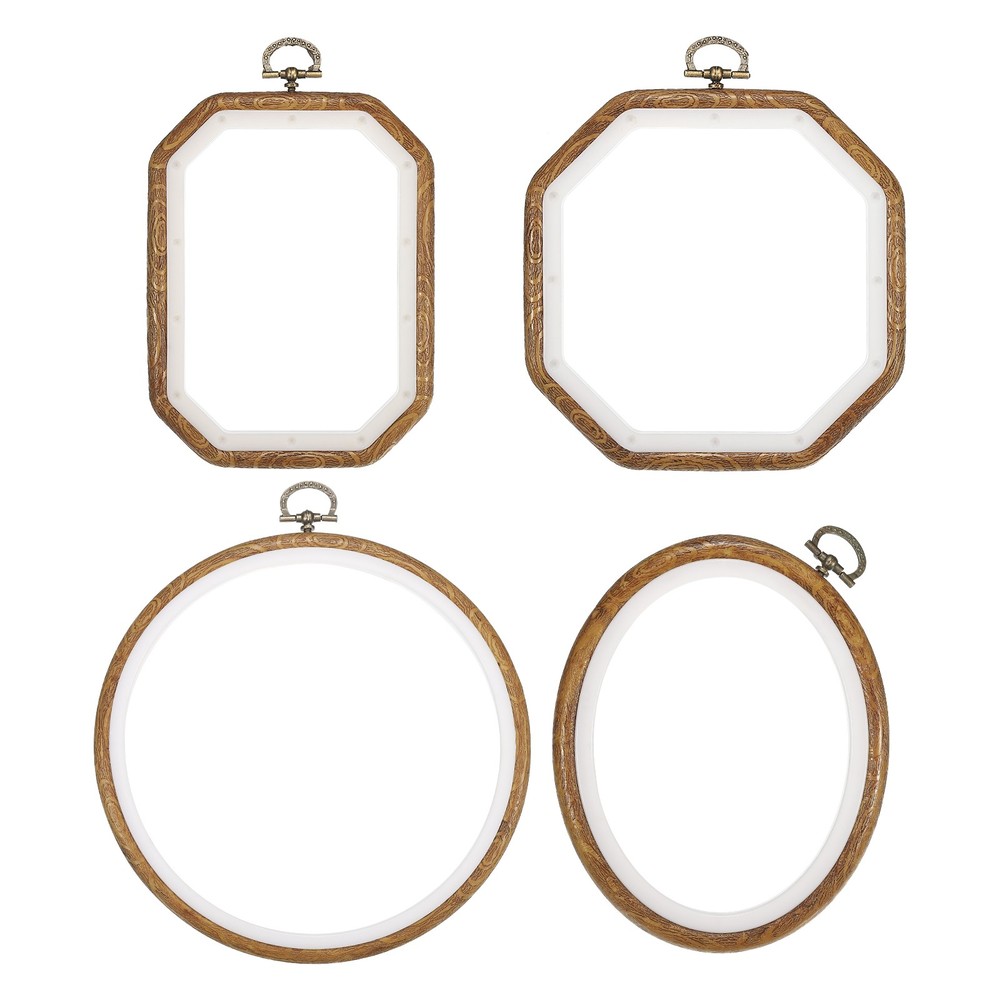 4pcs Embroidery Hoops Set Imitated Wood Frame Circle Oval Rectangular Octagonal