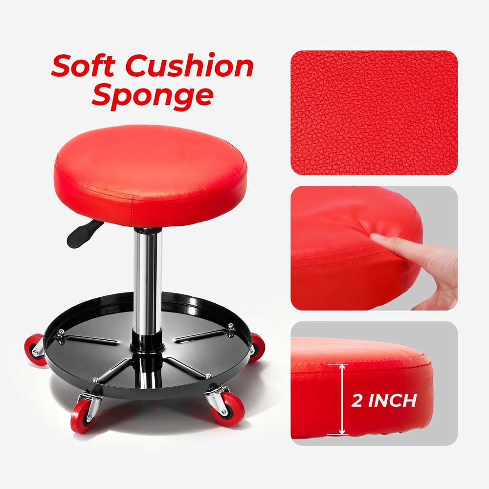 Rolling Garage Stool with Wheels Adjustable Mechanic Work Seat Creeper 300Lbs