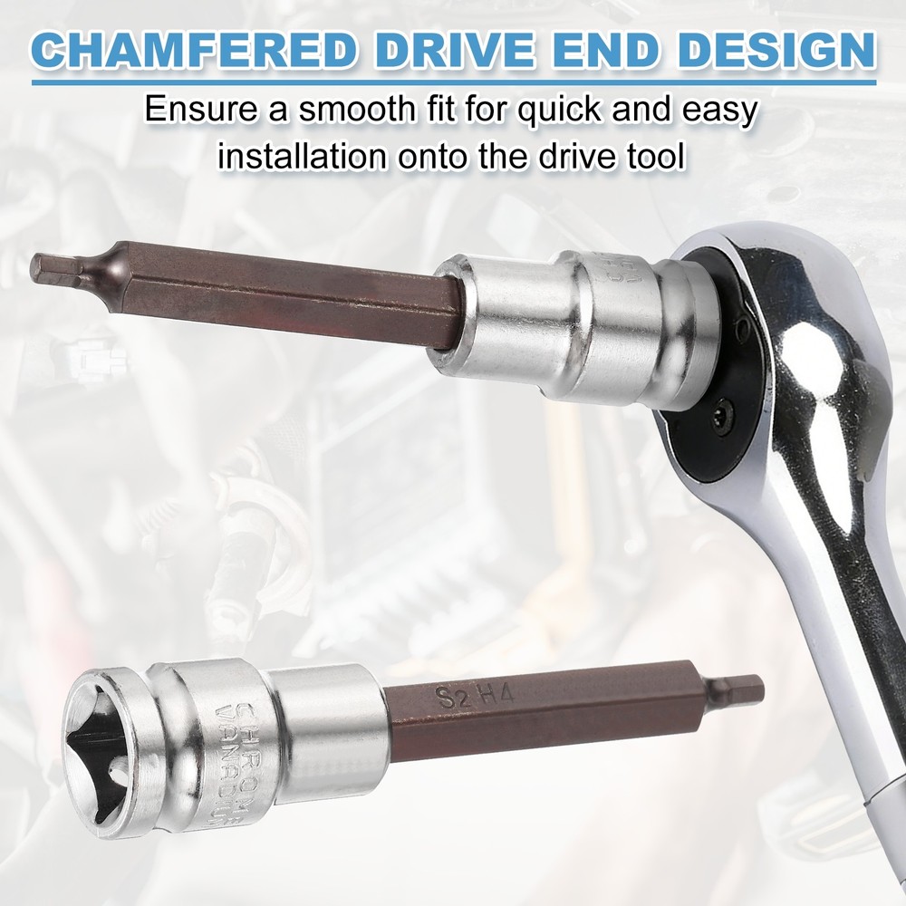 2Pcs Hex Bit Socket H4 1/2" Drive 4" Length S2 Steel Long Bit CR-V Socket