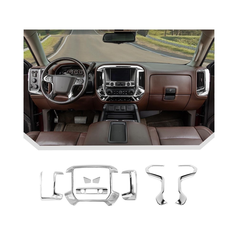 JeCar 8pcs Chrome Interior Trim Accessories Kit for 2014-2017 Chevy Silverado...