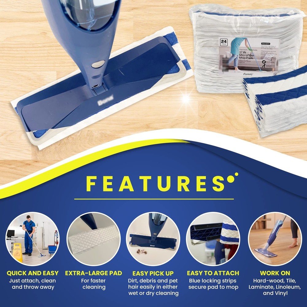 Microfiber Disposable Mop Pad for All 16-18'' Hook & Loop System Mop, Wet Dry...
