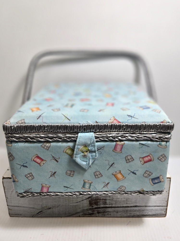 DRITZ ADORABLE CLOTH COVERED HANDLED SEWING BOX 9X9X5
