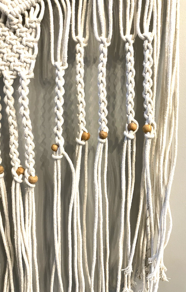 Macramé White Large Wall Hanging Boho 70s Style Art Beads Braids Diamond Pattern