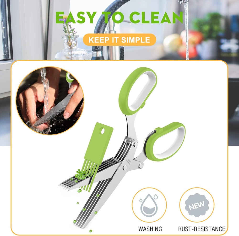Herb Scissors 5 Blade Stainless Steel Kitchen Shears Multi Blade Cutter Tool Set