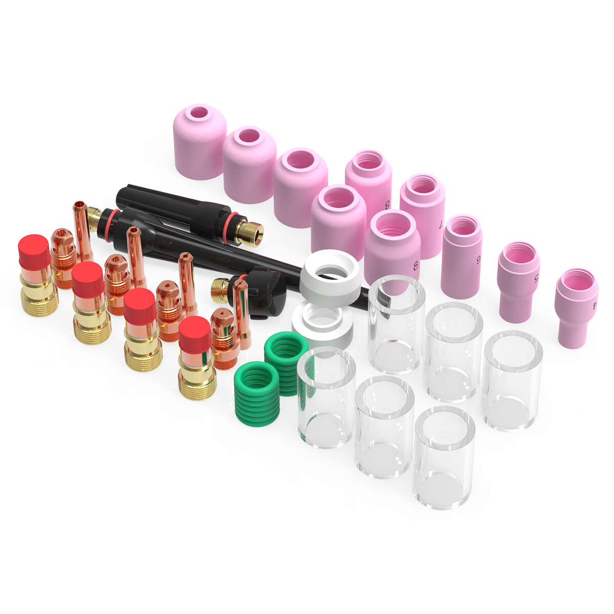 45pcs TIG Welding Torch Stubby Gas Lens Pyrex Glass Cup Kit For WP-17/18/26