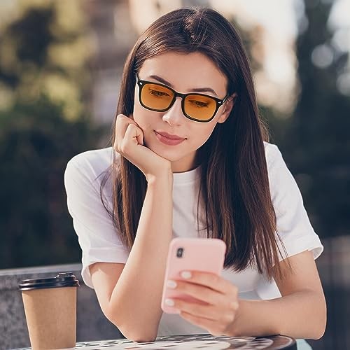 Blue Light Blocking Glasses Gaming Computer Glasses Bright Black Amber