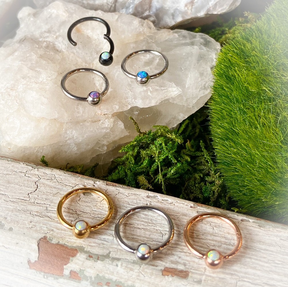 Generic Opal Ball Septum Clicker Hinged Segment Ring Body Jewelry