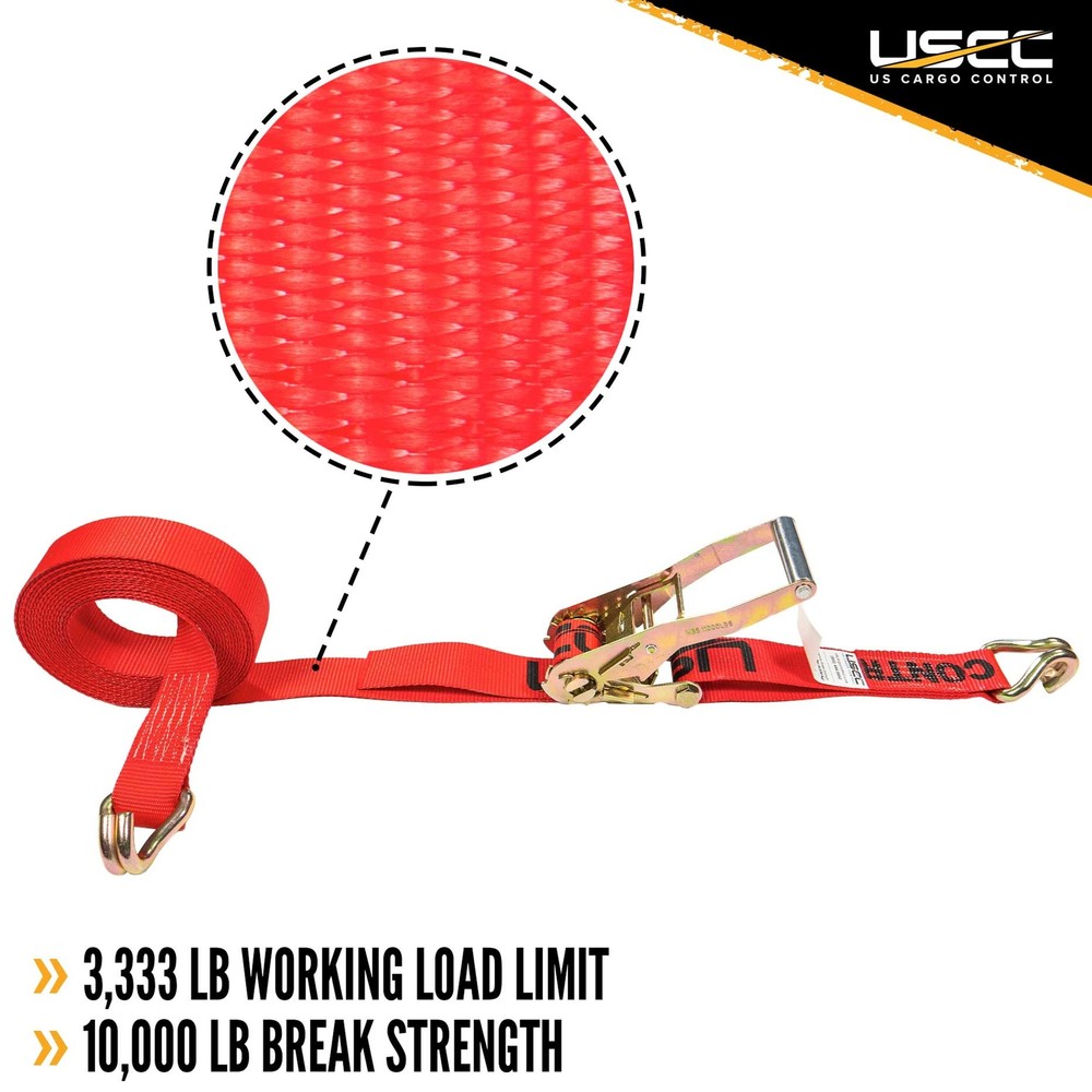 USCC 2" X 24' Ratchet Strap w/Wire Hook - Red