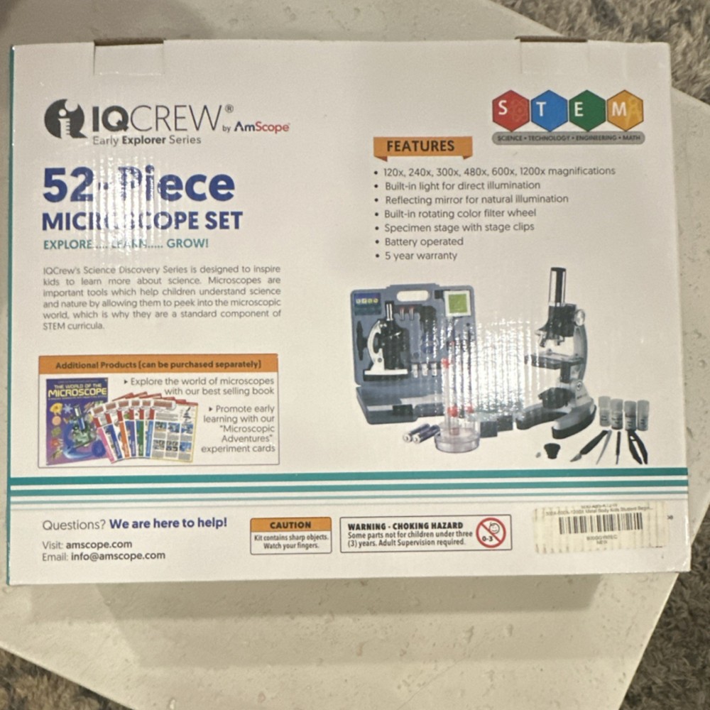 AmScope 52-Piece Microscope Set STEM Educational Toy Ages 8 & Up